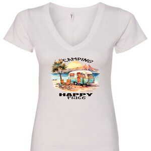 Camping Is My Happy Place V-Neck T-Shirt | Many Colors
